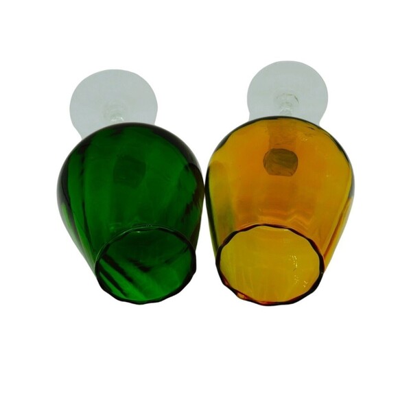 VTG Empoli 2 Optical Glass 10" Tall Snifters Green Amber Twisted Stem . Mint! - Picture 6 of 7
